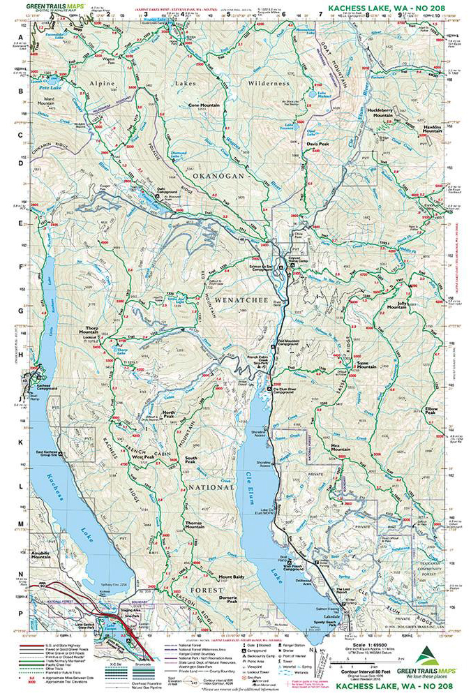 Green Trails Kachess Lake, WA Map 208