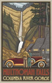 Multnomah Falls with Car Poster by Paul A. Lanquist