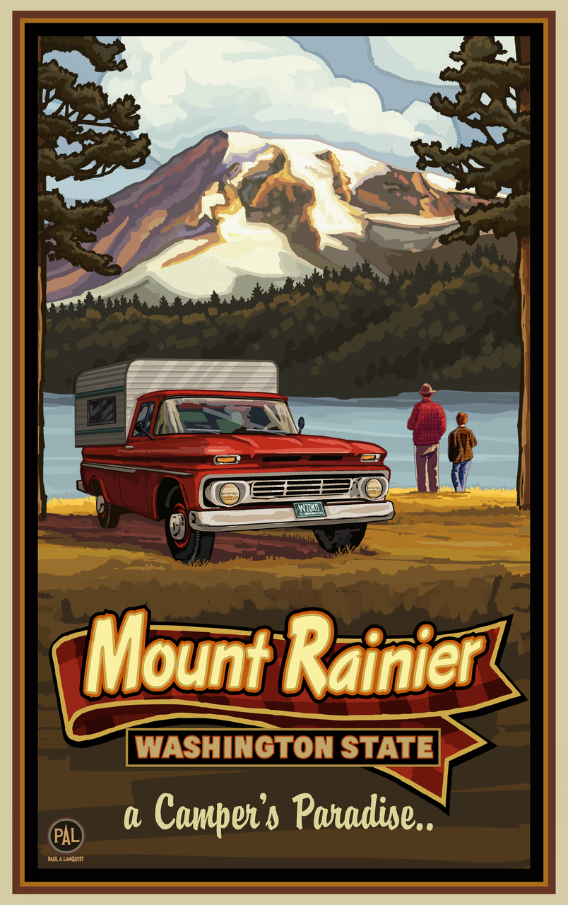 Mount Rainier Camper Poster by Paul A. Lanquist