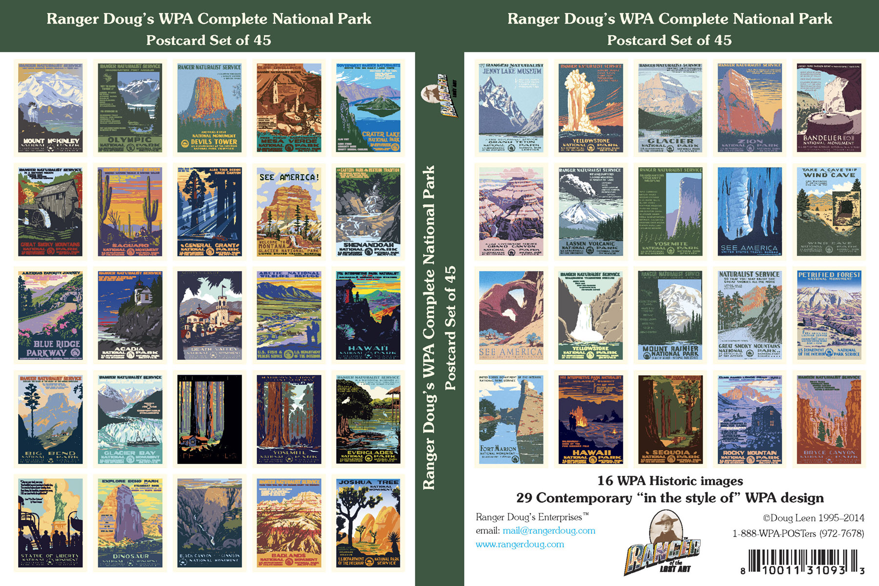 Ranger Doug's WPA Complete National Park Postcard Set of 45